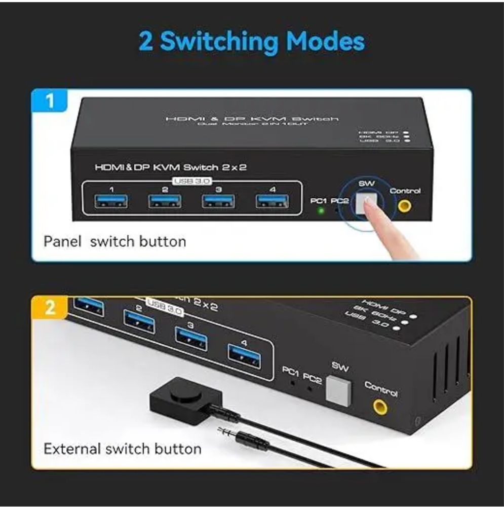 8k kvm-перемикач для двох моніторів hdmi&dp kvm switch