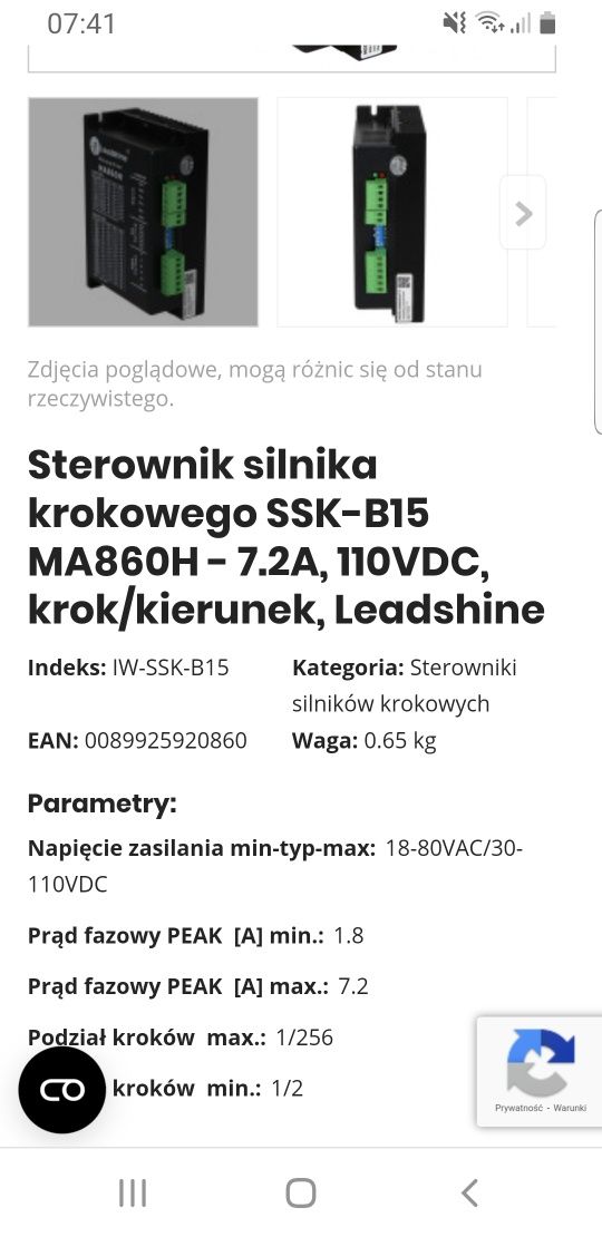 Sterownik silnika krokowego SSK-B15 MA860H - 7.2A, 110VDC, krok/kierun