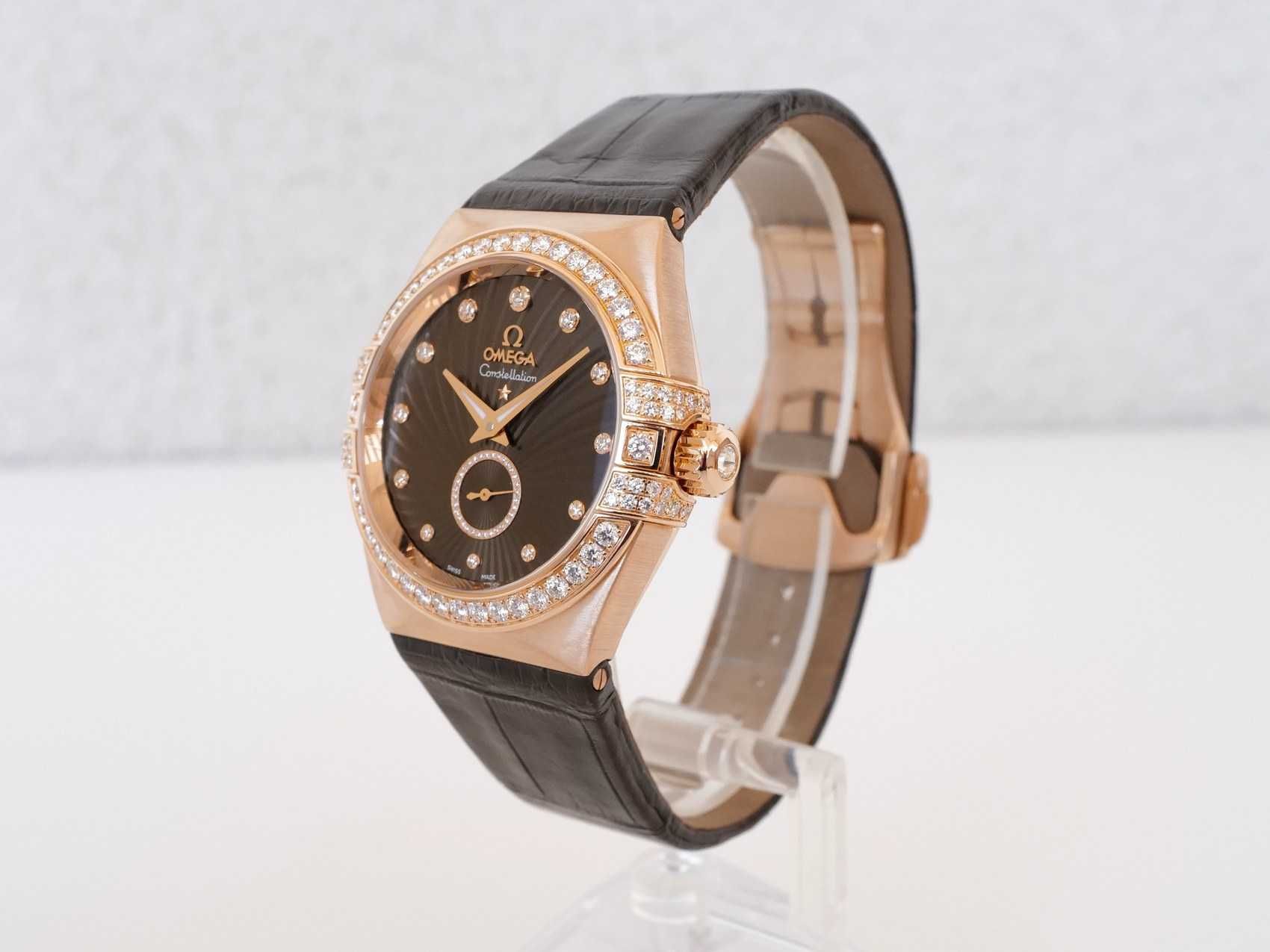 Omega Constellation Ladies Automatic Brown Dial 18k Rose Gold Diamonds