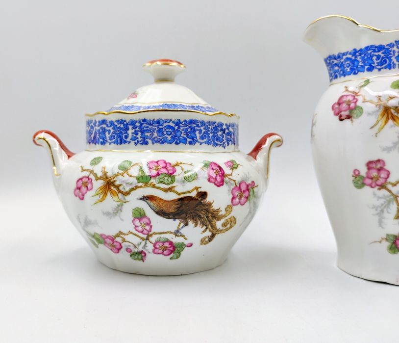 Zestaw mlecznik cukiernica antyk Rajski Ptak porcelana przedwojenna