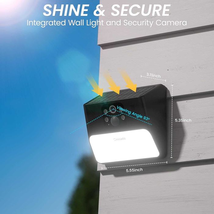 Kamera zewnętrzna światło solarna kinkiet 2K 3MP WIFI IP65 ALEXA