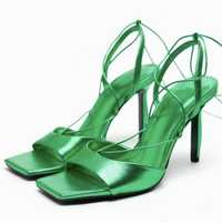 Zara zielone metaliczne sandał szpilki 39