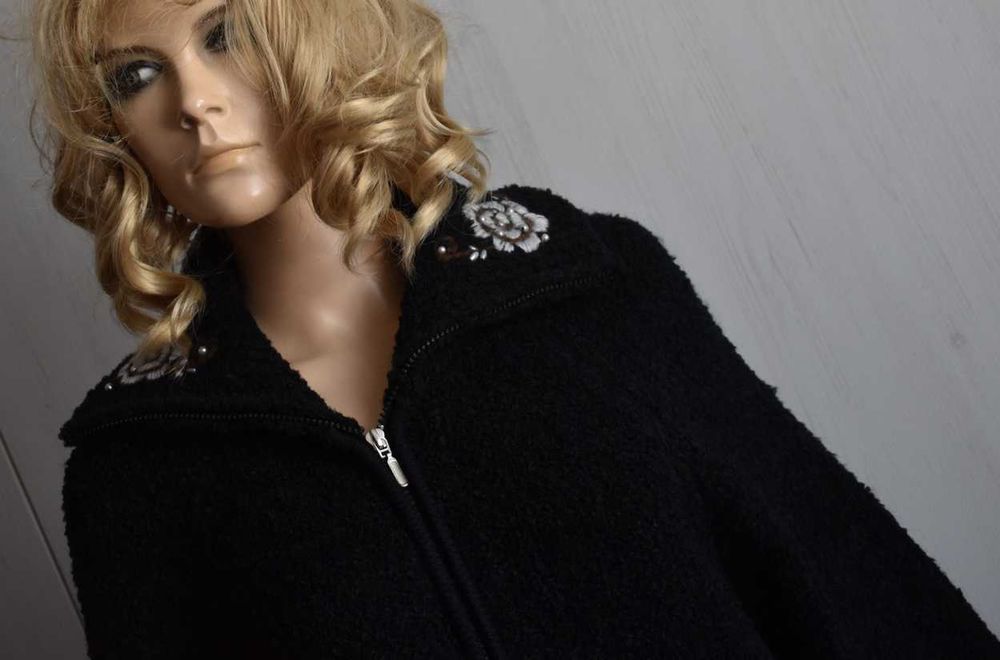 Sweter 44 XXL 3XL kardigan zasuwany ponczo peleryna frędzle narzutka