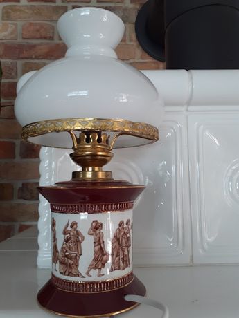 Lampa porcelanowa ze szklanym kloszem antyk