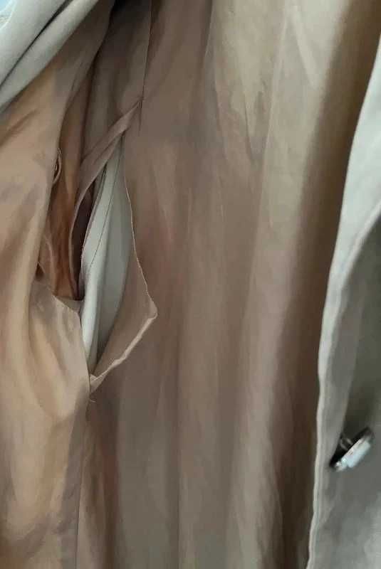 Klasyczny długi beżowy płaszcz trencz damski vintage M 38