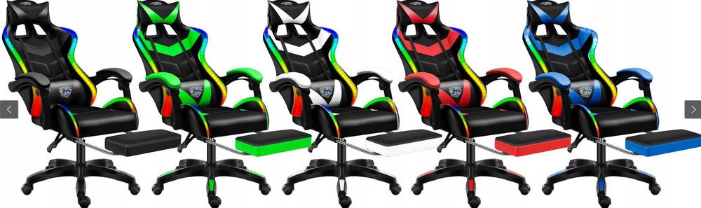 NOWY Fotel LED Z Masażem Pleców Gaming Komputerowy Obrotowy+podnóżek!