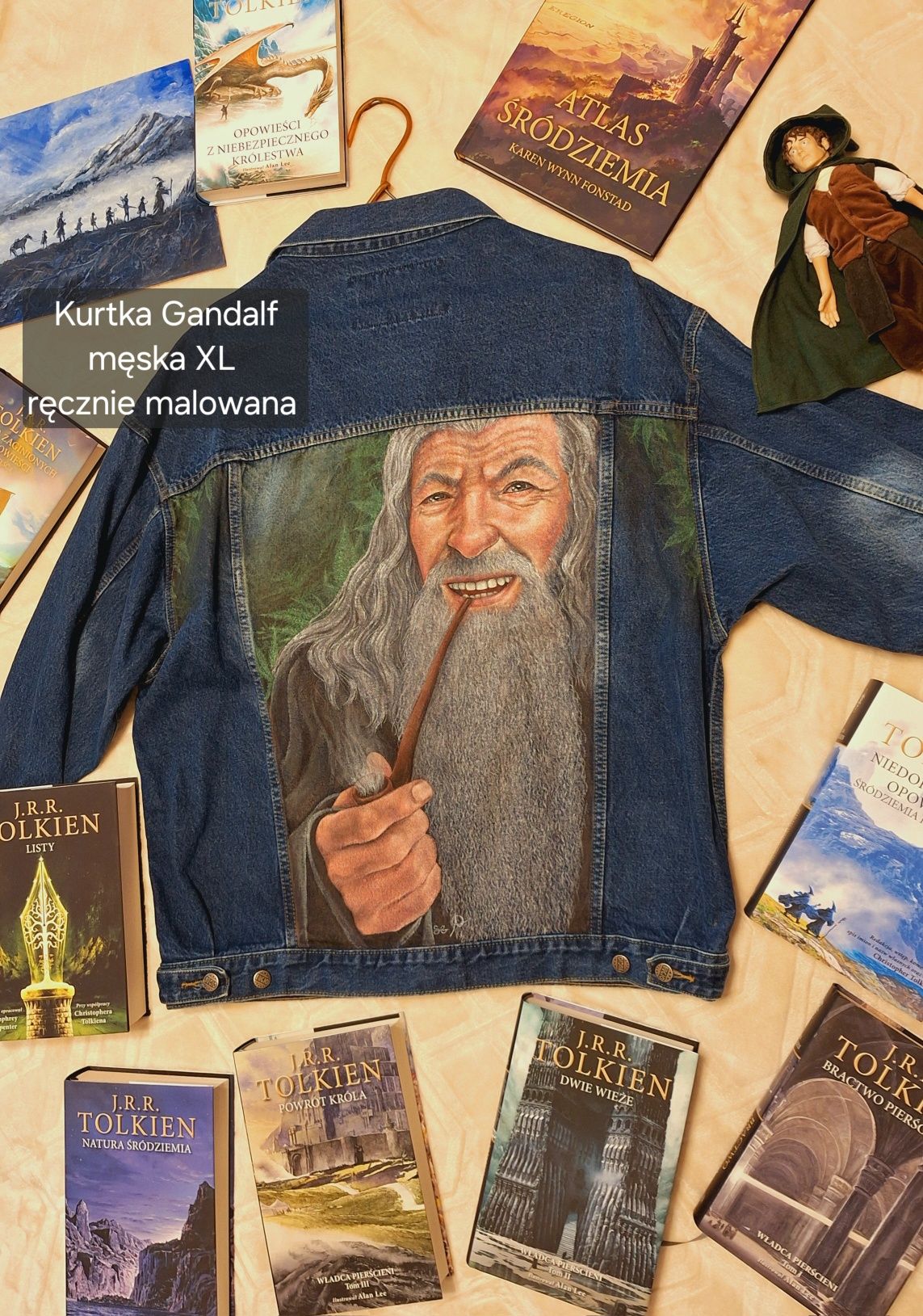 Kurtka Gandalf Tolkien Hobbit dla fana unikat ręcznie malowana