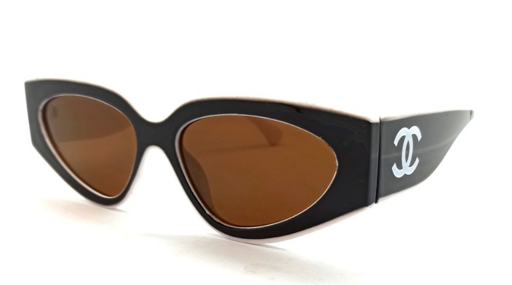 Брендовые женские очки модные линзы коричневые в черно беж оправе