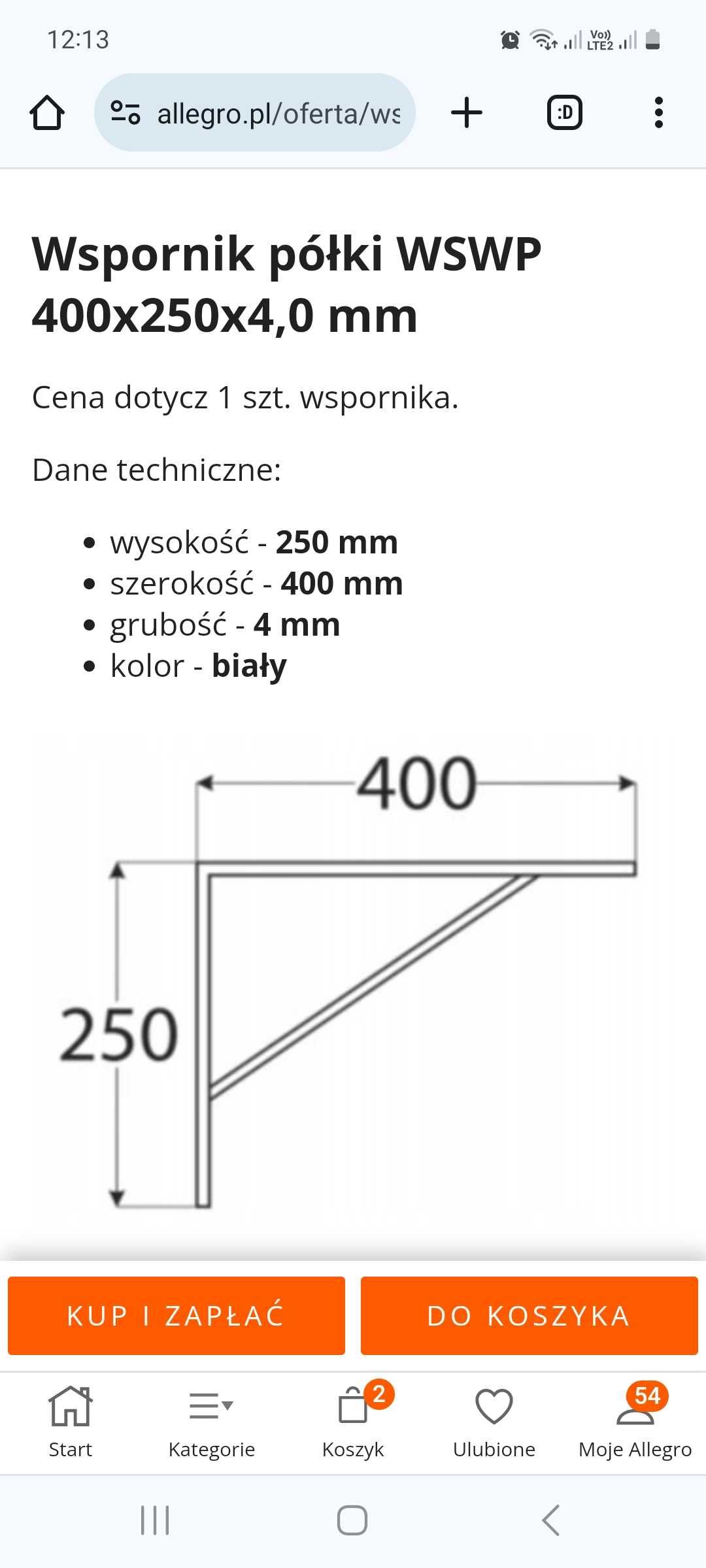 Wspornik stalowy biały WSWP 400