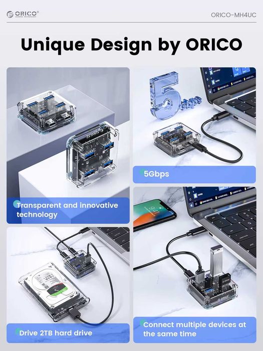 ORICO HUB/Card-Reader Концентратор - 5 Гбит/с 4 порта, SD/TF card, OTG