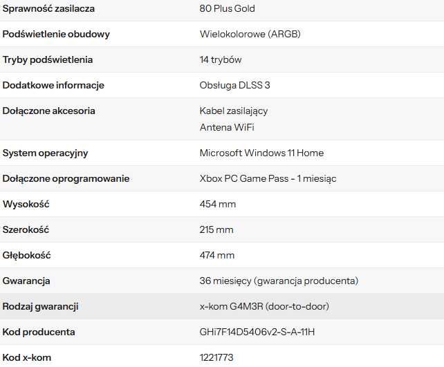 Komputer gamingowy GAM4R od X-com / i7-14700F/32GB/1TB/RTX4060/W11x