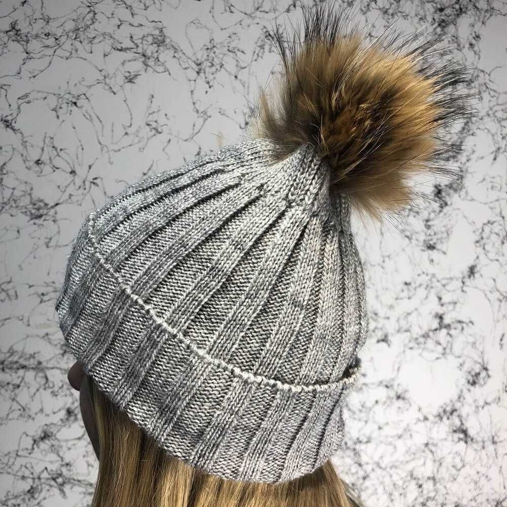 Шапка Moncler Winter Hat Knitted Pompon Gray