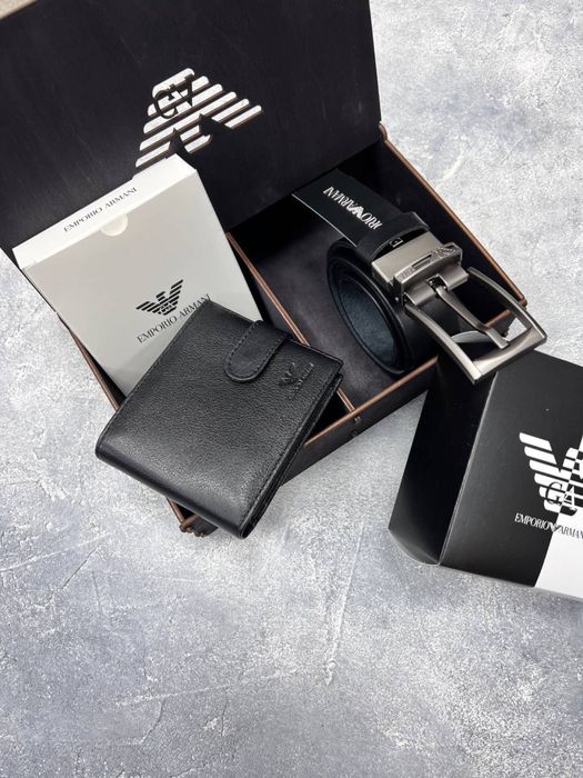 Подарунковий набір для чоловіка з натуральної шкіри ремінь+гаманець