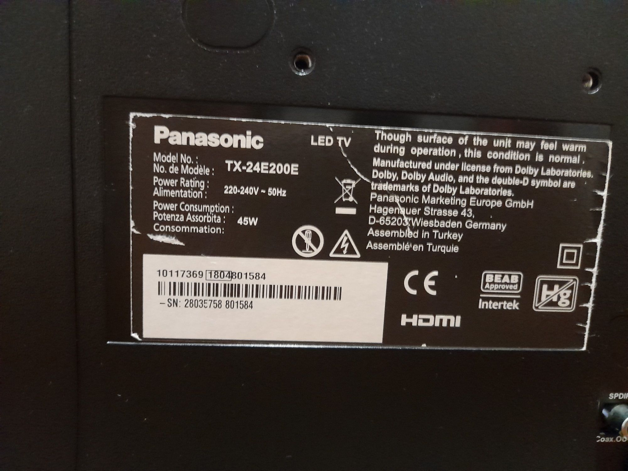 Para peças TV PANASONIC  TX-24E200E