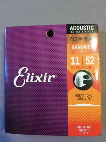 Struny ELIXIR 11-52 gitara akustyczna PHOSPHOR BRONZE Coating 16027