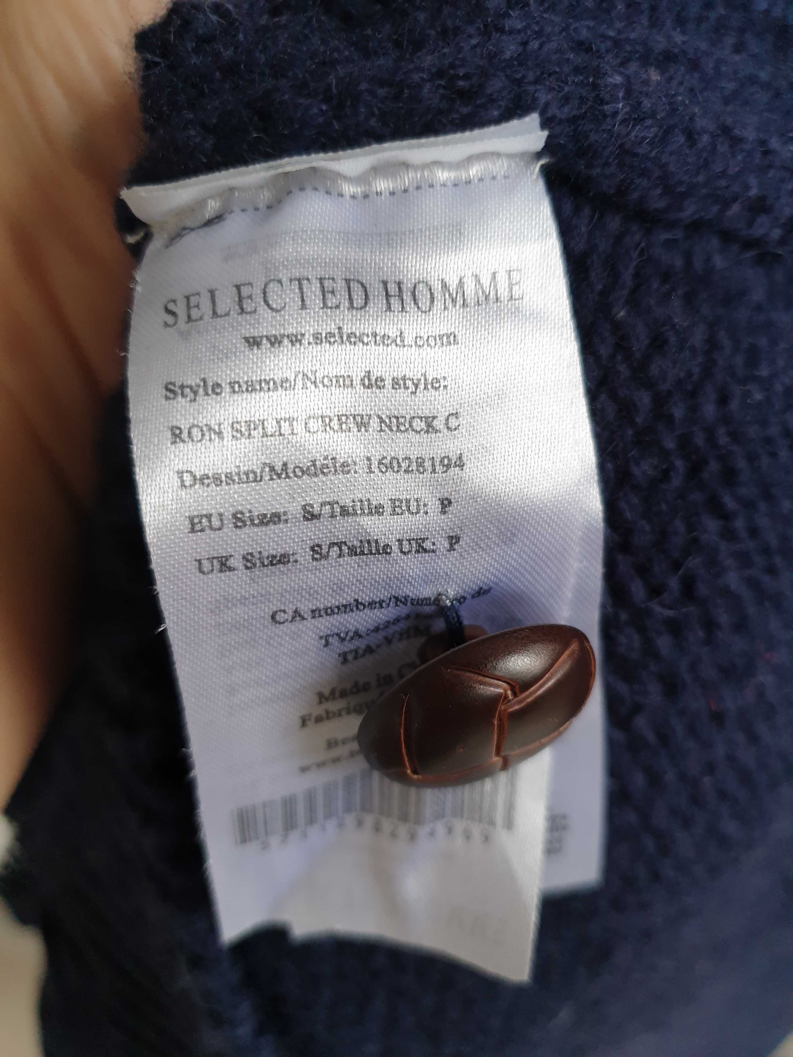Granatowy sweter wełniany z warkoczem S 38 Selected Homme