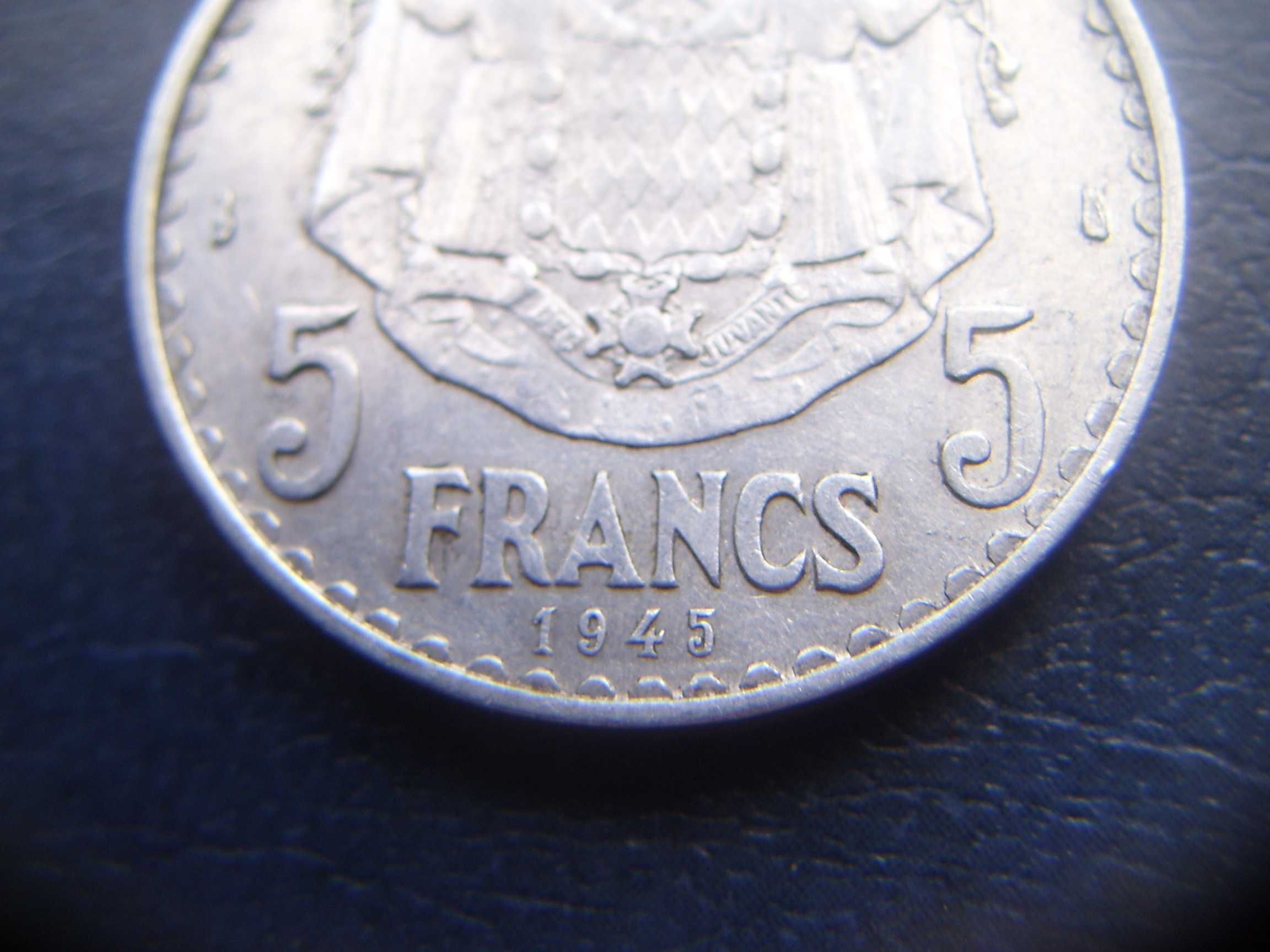 Stare monety 5 frank 1945 Monako