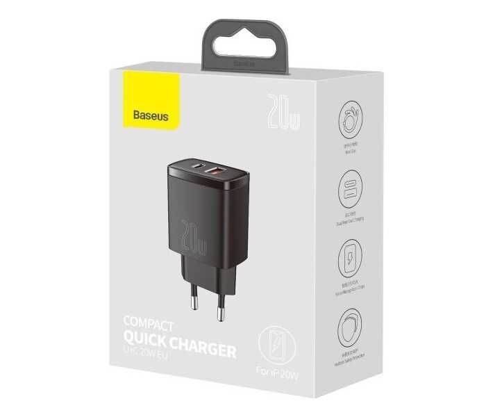 Baseus Compact Quick Charger U+C 20W EU Black (CCXJ-B01)