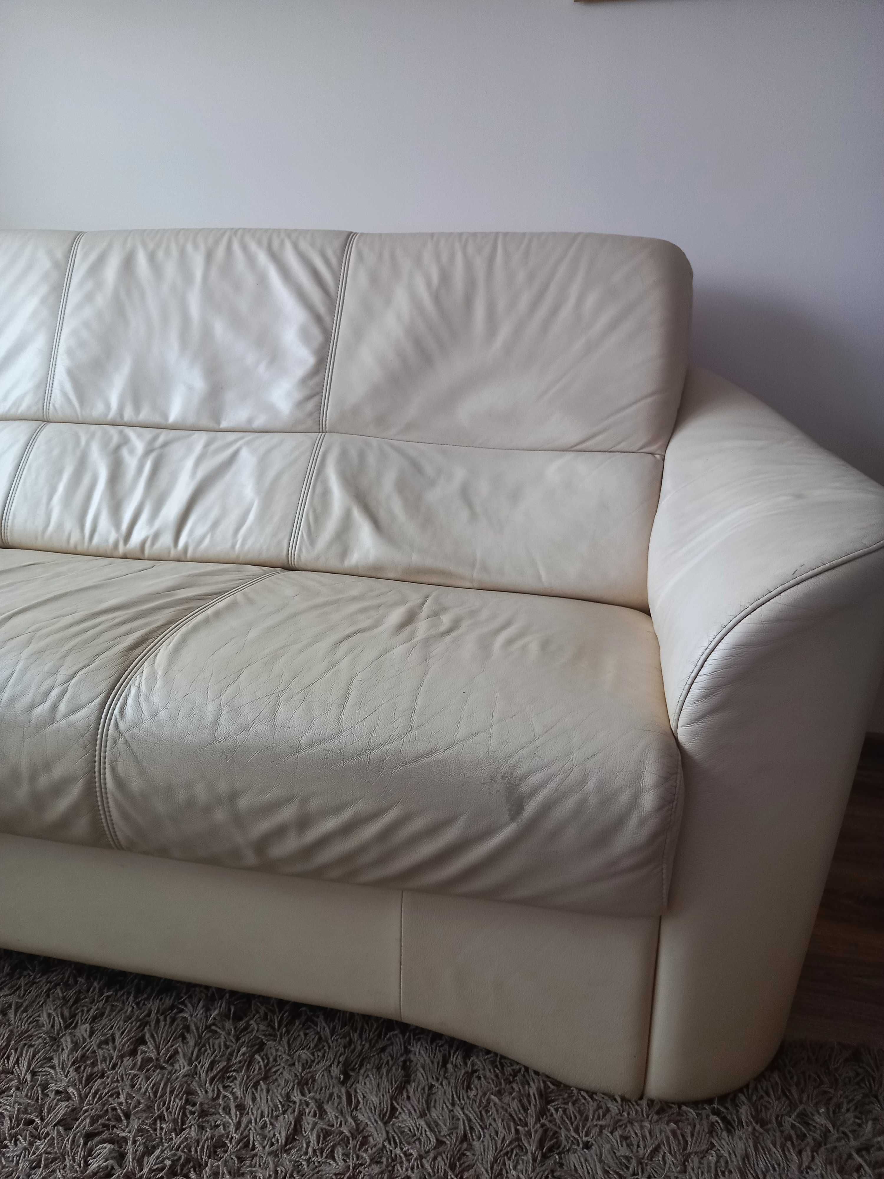 Komplet sofa z funkcją spania i fotel ze skóry naturalnej