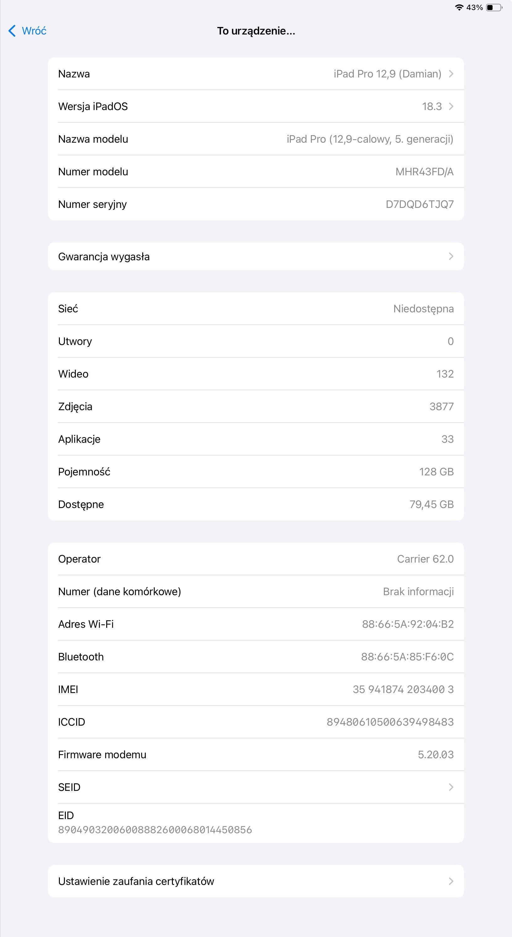 iPad Pro, 12,9 cala (5. generacji) 128GB M1 - Wersja Wi‑Fi + Cellular