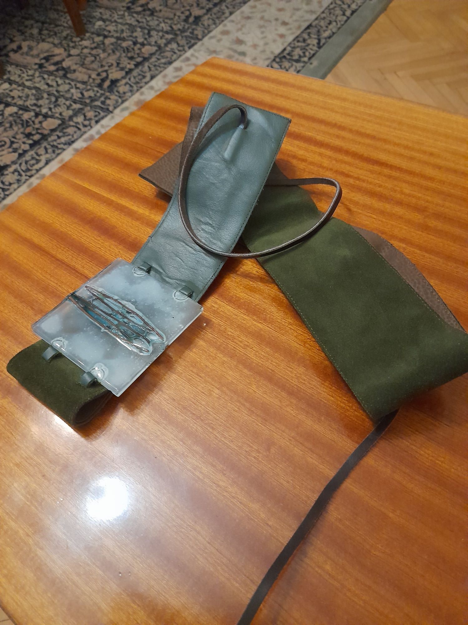Torebka i pasek zamsz i szklo artystyczne-PREZENT
