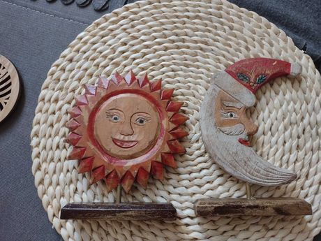 Dekoracja drewniana - słońce i księżyc. Vintage.