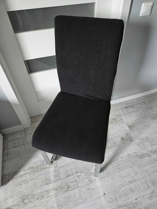 Pokrowce na krzesła komplet czarne żakardowe kratka 4 szt