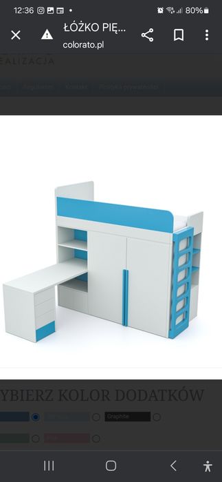 Łóżko piętrowe z garderobą i biurkiem