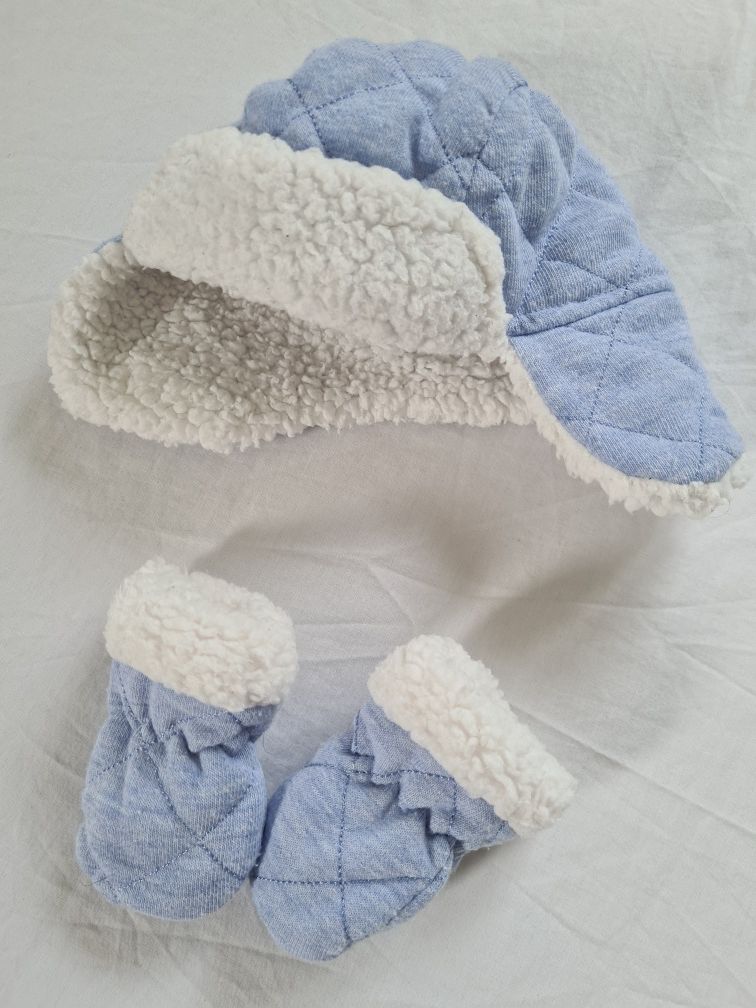 Super ciepła czapka + rękawiczki dla niemowlaka wyprawka
