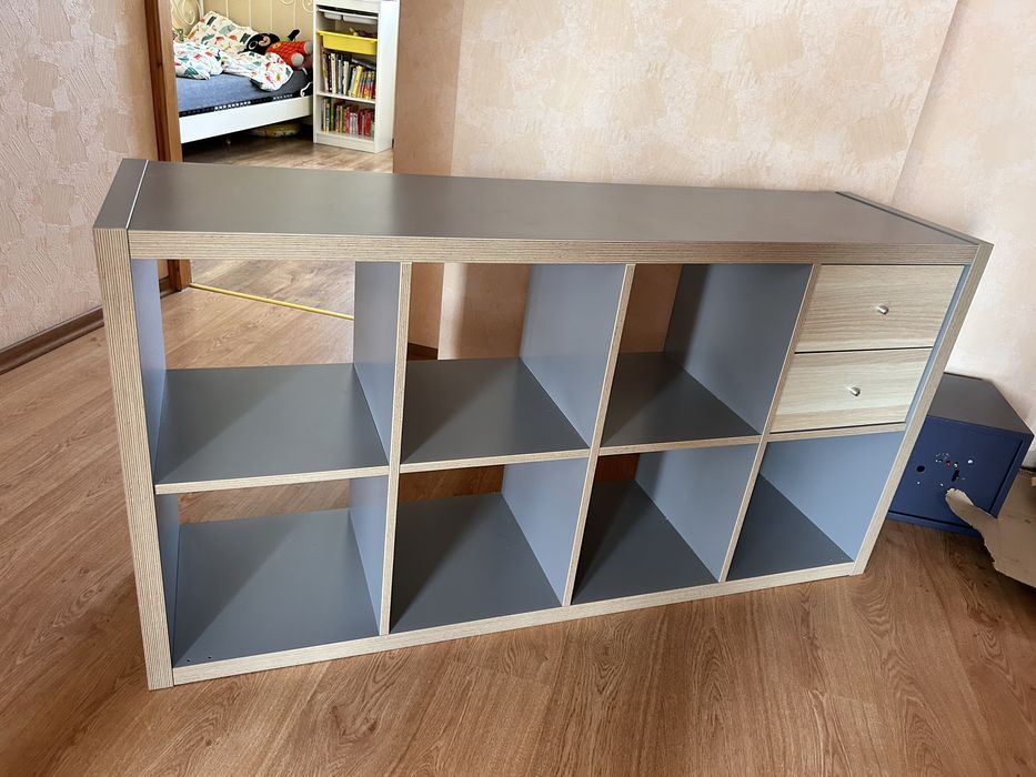 Ikea Kallax 4x2 77x147cm szary połysk/ drewno