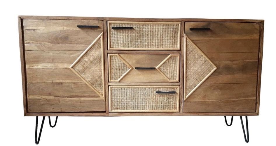 Aparador de madeira 2 portas 3 gavetas estilo industrial