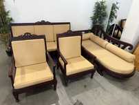 Piękny zestaw kolonialny sofa szezlong fotele drewno egzotyczne