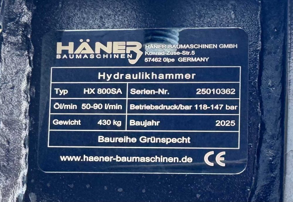 2025 Haner HX 800SA E. 6-9 t. Martelo Hidráulico