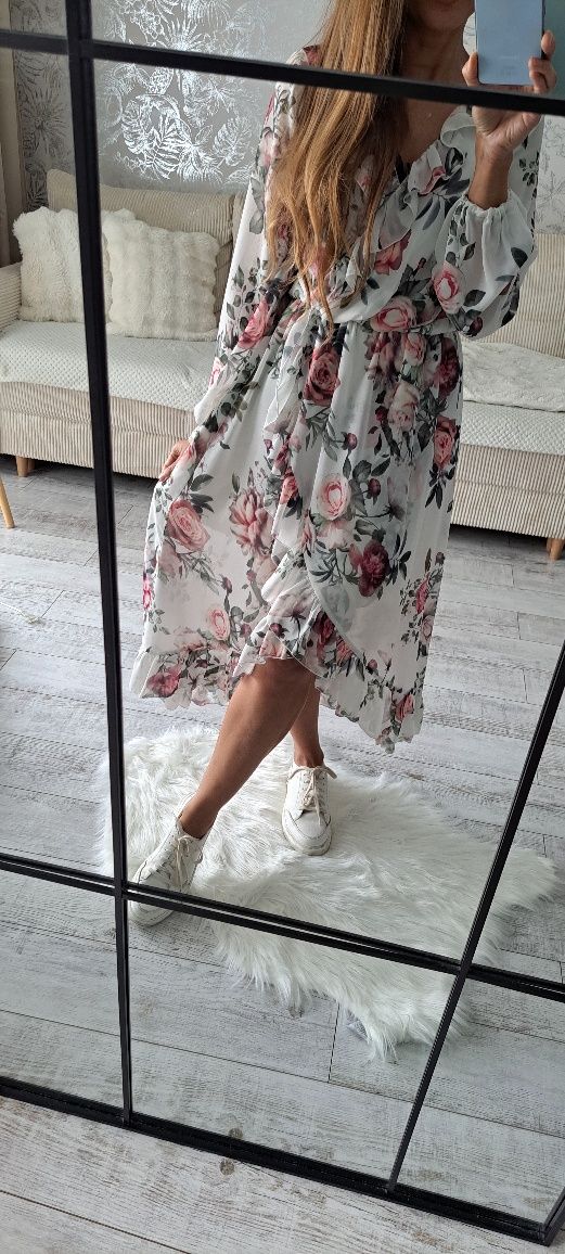 Sukienka długa maxi kwiaty na lato XS 34