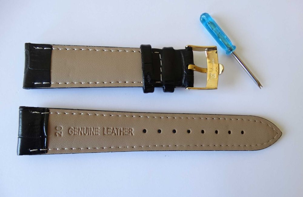 Pasek skórzany do zegakra Omega czarny 18mm 20mm klamra srebrna złota