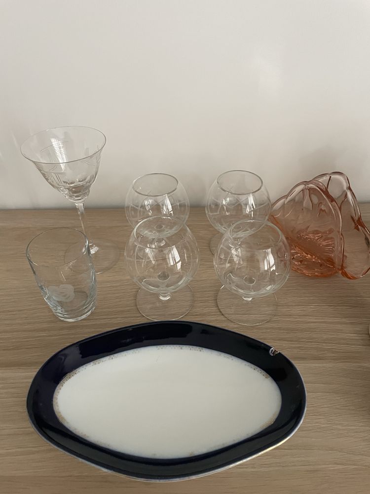 Vintage PRL porcelana serwetnik zegarek wazony kryształ talerze taca