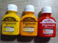 Trzy pigmenty do farb - żółty, cytrynowy, czerwony.