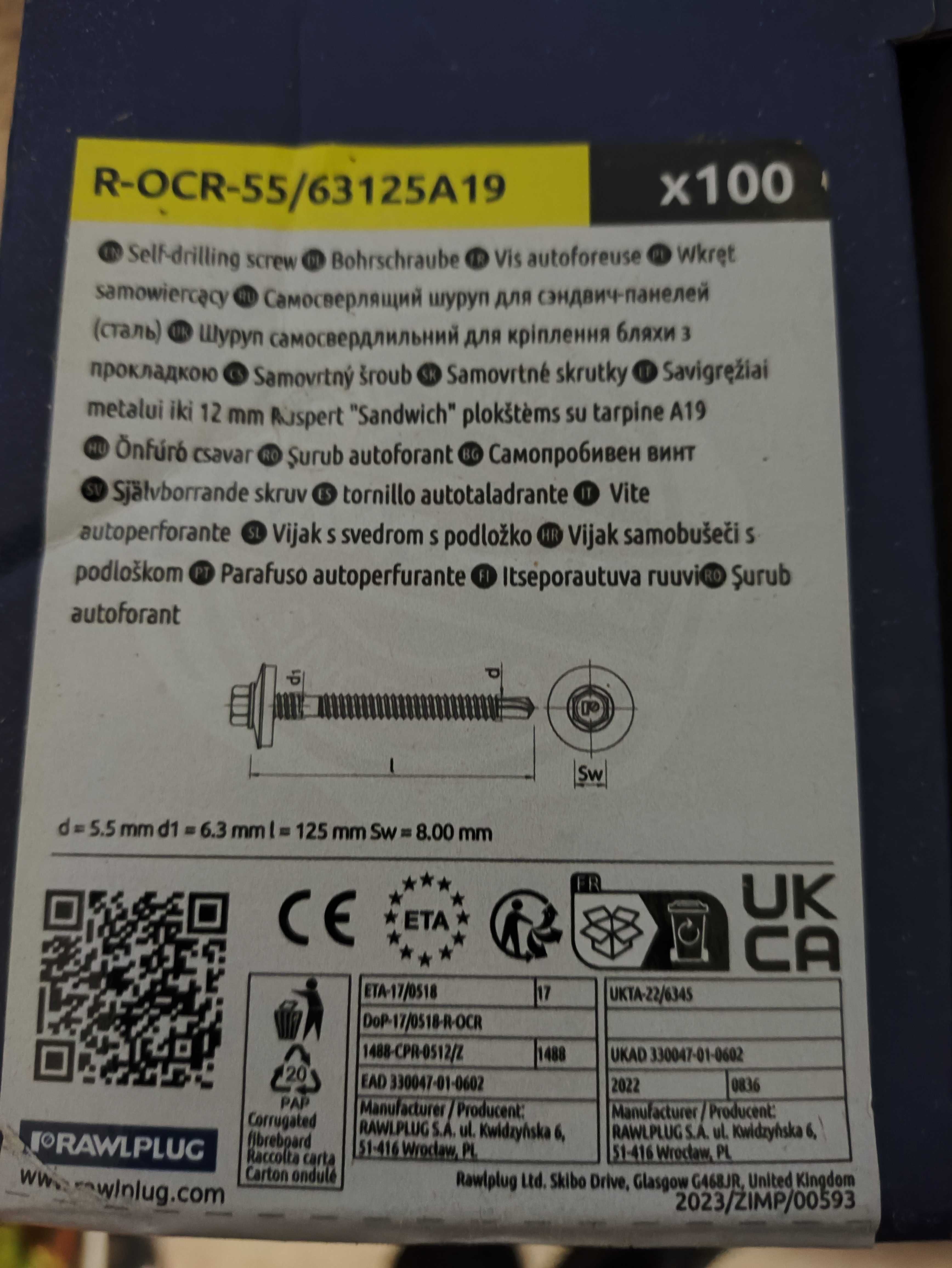 Wkręty RawlPlug R-OCR-55/63 samowiercące do płyt warstwowych / farmery