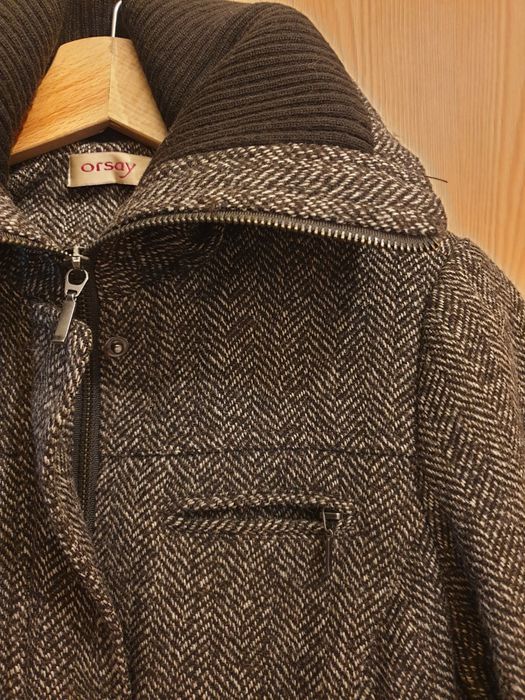 Krótka kurtka wełniana bomber Orsay XS/S golf zimowa wełna szara bombe