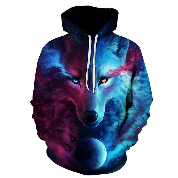 Męska Bluza z Kapturem WILK, Motyw WILKA Nadruk 3D - XL