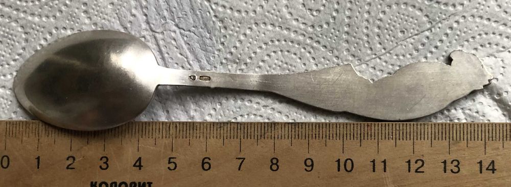 Детская чайная ложка (серебро-916, эмали) - 30,2 г.