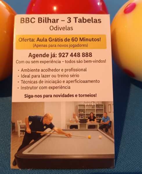 Bilhar 3 tabelas Aulas individuais