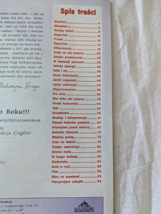 Cogito, dwutygodnik, matura studia zycie, 1998 grudzien