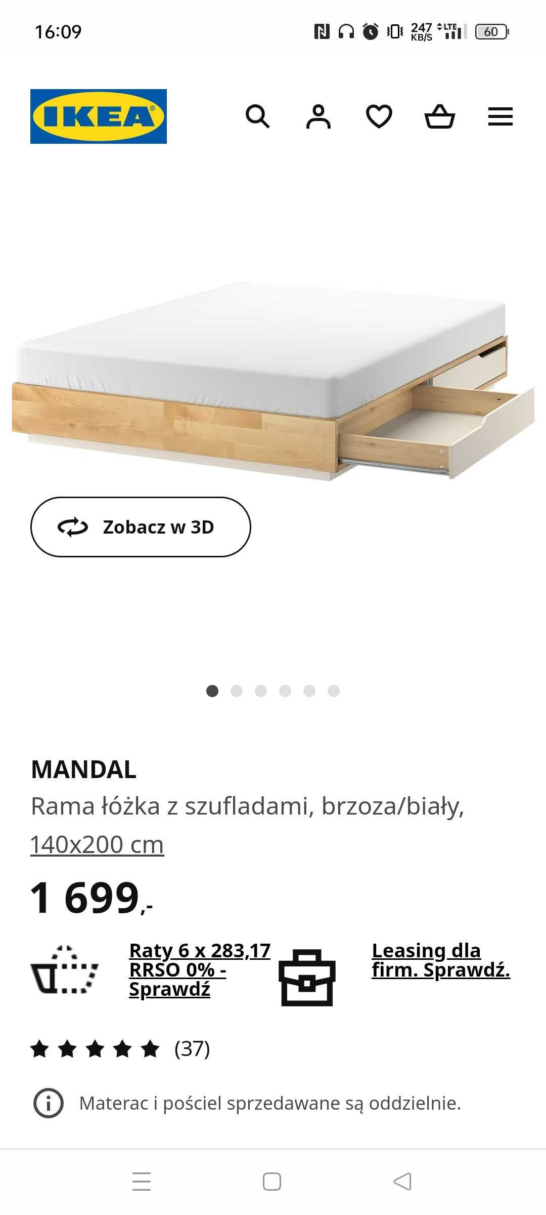 Łóżko IKEA Mandal 140*200