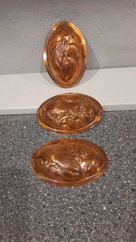 3 miedziane foremki formy miedź metal retro vintage zestaw