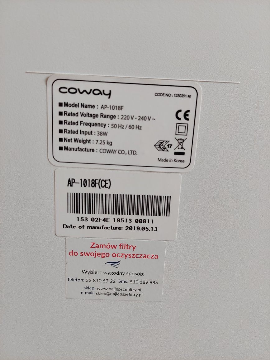 Oczyszczacz powietrza Coway Classic z nowymi filtrami