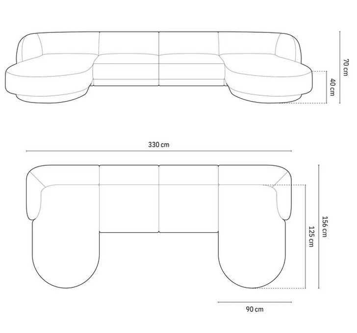 Sofa panoramiczna modułowa 5-os Miley Micadoni Welur beż 330x156x70cm