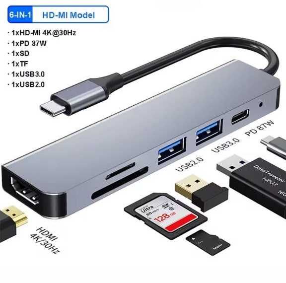 Usb type c Док станція Концентратор Адаптер HDMI PD card SD TF RJ45 4K