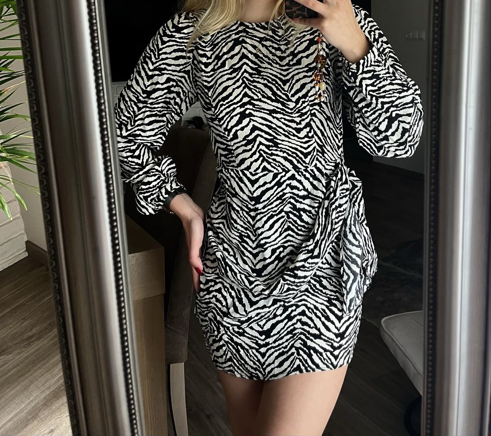 Sukienka ZARA zebra wzory mini wiskoza