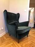 Fotel uszak ikea STRANDMON ciemnozielony podnóżek
